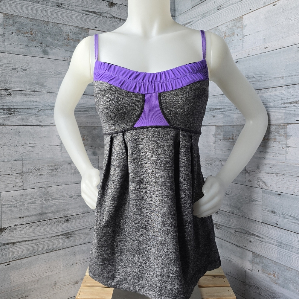 Lululemon Yogi Dance Tank Top Gray Purple Adjustable Straps Size 6